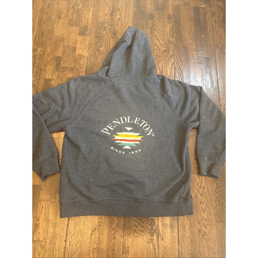 Pendleton Womens Full Zip Hoodie Small Gray Tribal Back Graphic Sweatshirt